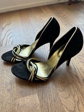 French Connection Black & Gold Strappy Heels - EUR 40 / US 10